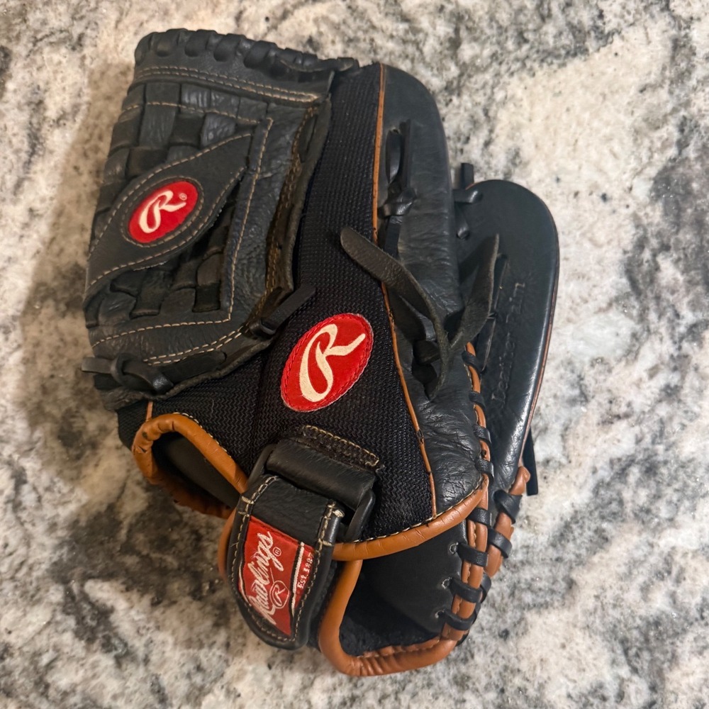 Rawlings LH125D 12.5 Inch Baseball Glove Black Tan Leather Palm Basket Web Mens
